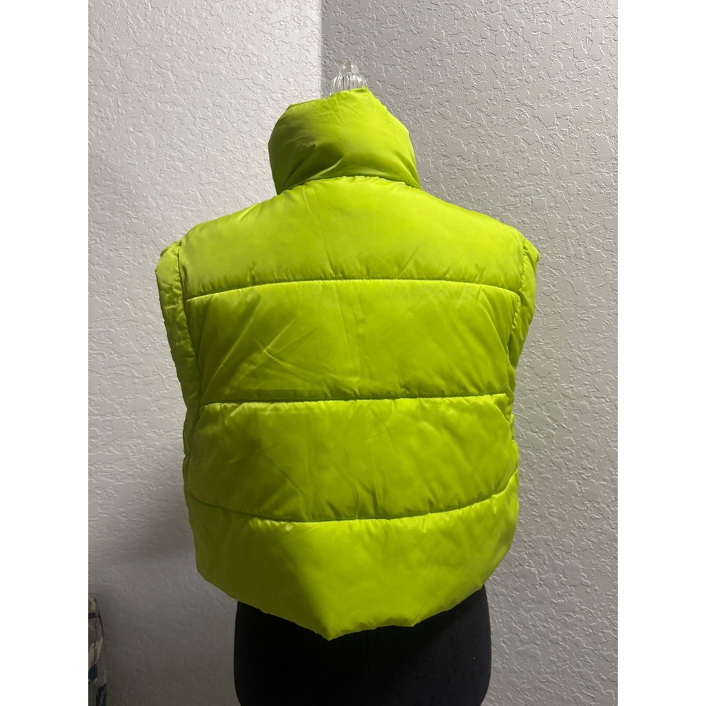 Zara Neon Lime Green Puffer Vest Water Repellent Wind Protection NWT Large - Picture 5 of 6